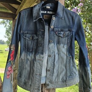 Levi's Blue Denim Jacket with Red Floral Embroidery